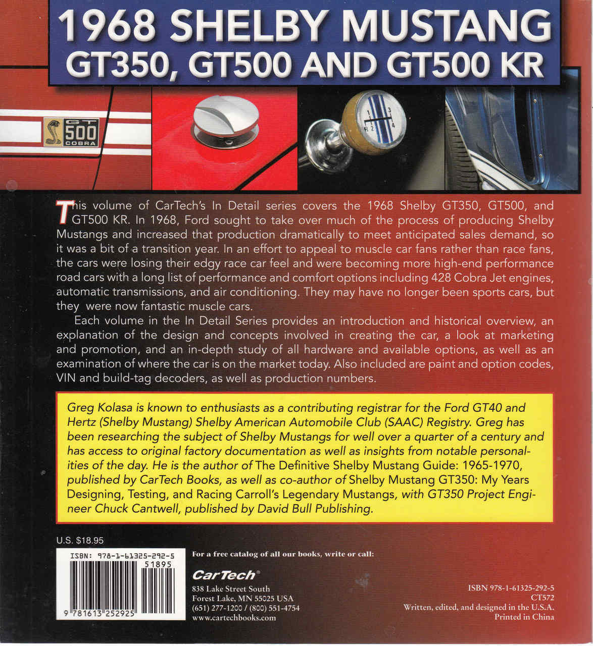 1968 Shelby Mustang GT350, GT500 and GT500 KR Muscle Cars In Detail No.3 (9781613252925)