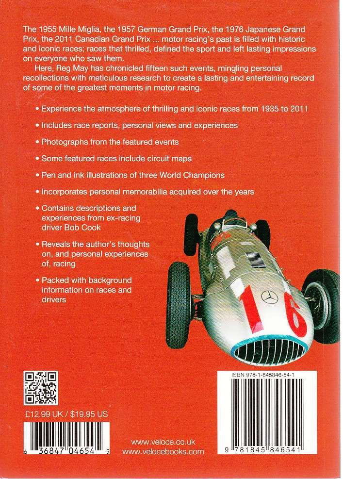 Racing with Heroes book back cover with vintage race car at right