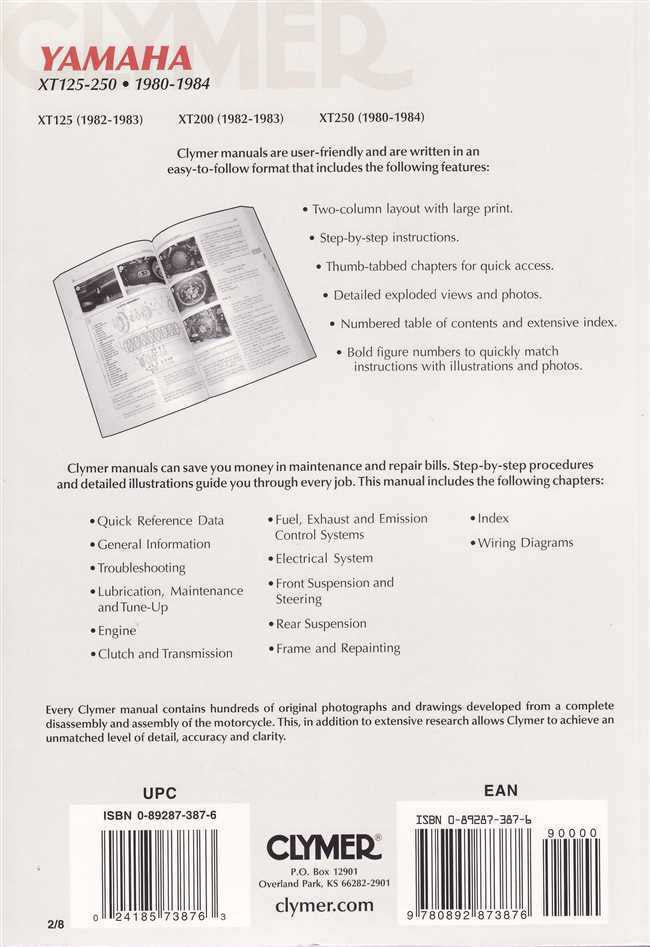 Yamaha XT125, XT200, XT250 1980 - 1984 Workshop Manual