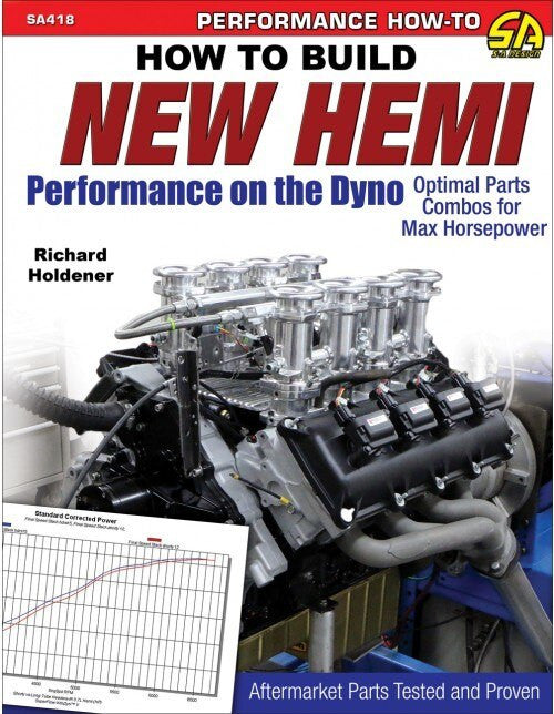 Hemi performance how-to book cover with engine on dyno and parts-combo graphics