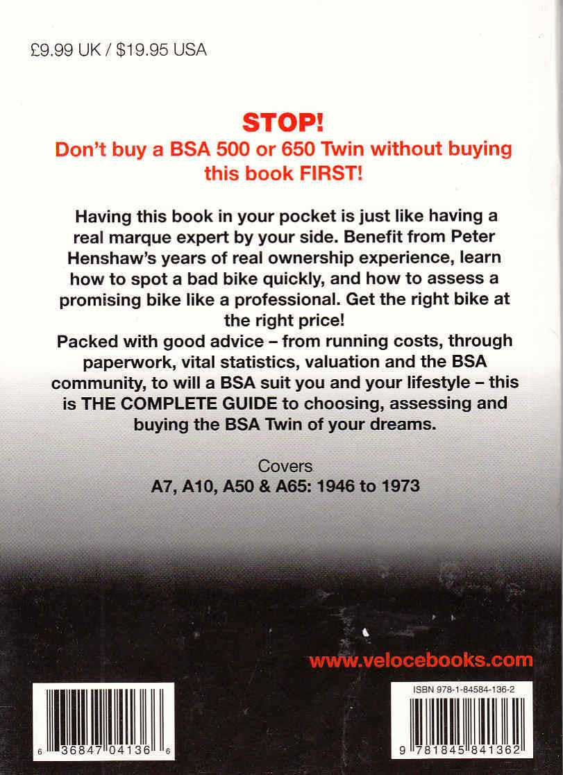 Motorcycle buyers guide book cover with STOP notice and publishing text