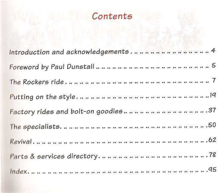 Book contents page with a list of sections and dotted page numbers