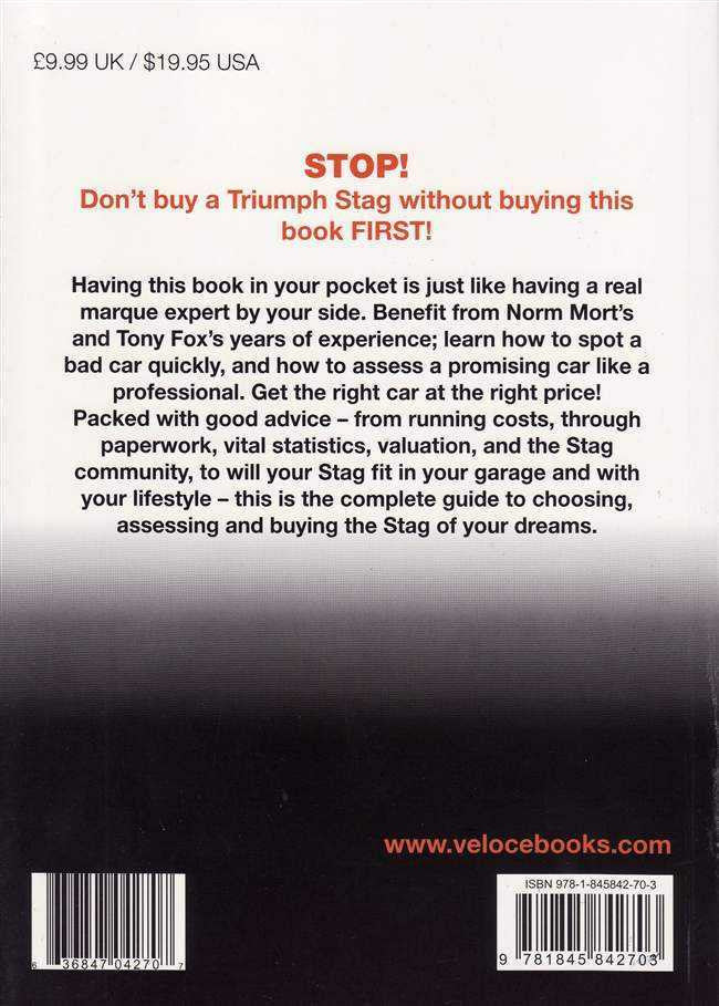 Triumph Stag buyer’s guide back cover with STOP! notice and description text
