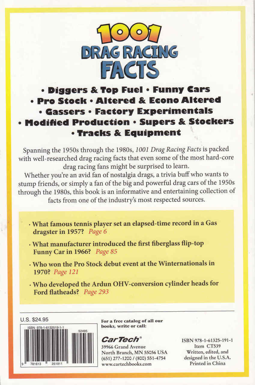1001 Drag Racing Facts: The Golden Age Of Top Fuel, Funny Cars, Door Slammers & More (9781613251911) - back