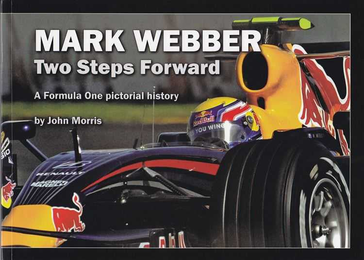 Mark Webber Two Steps Forward book cover with race car close-up and driver helmet