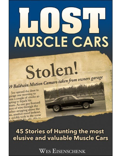 Paperback book cover with blue background, yellow headline, vintage muscle car photo