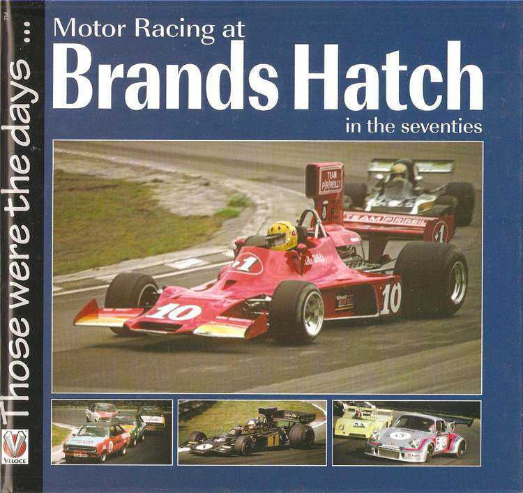 Motorsport book cover with racing cars photo and 'Brands Hatch' title