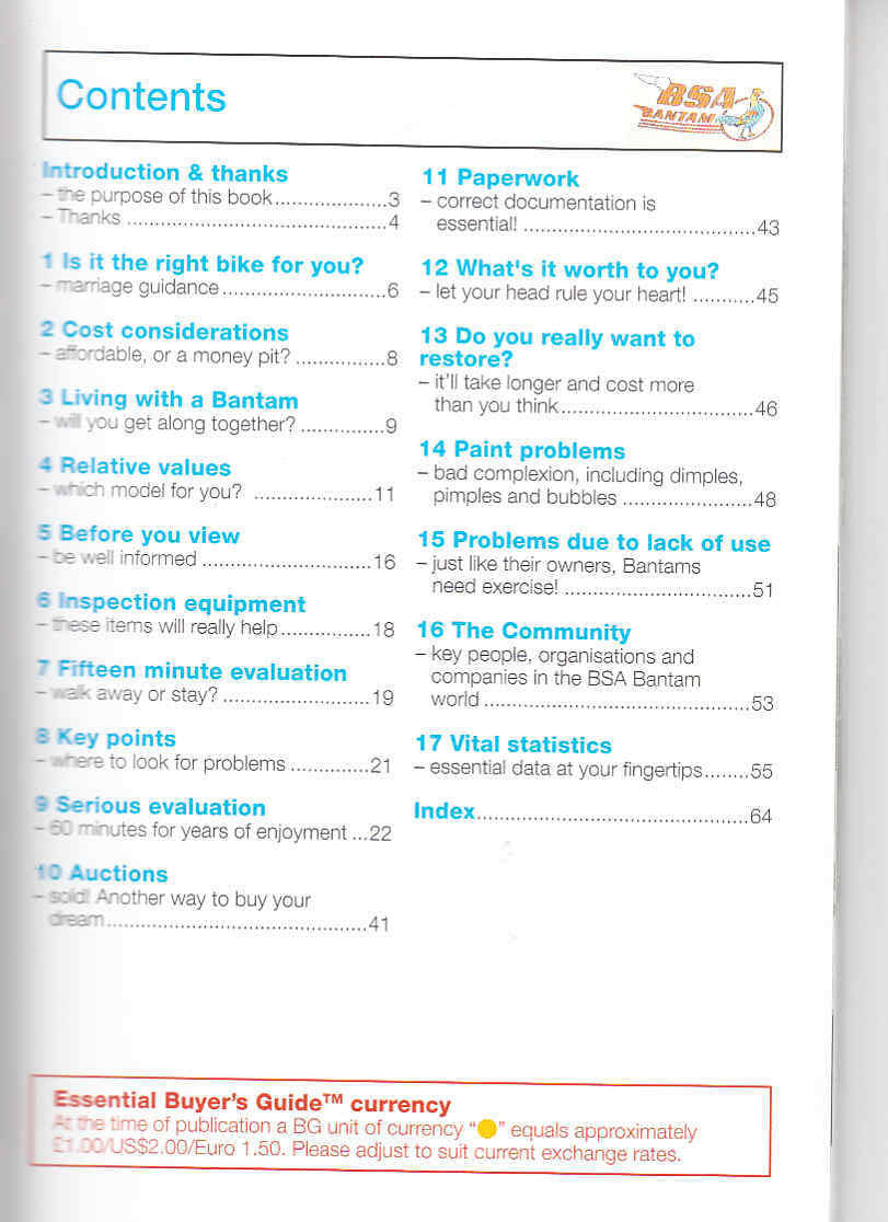 Buyer’s guide contents page with sections and page numbers