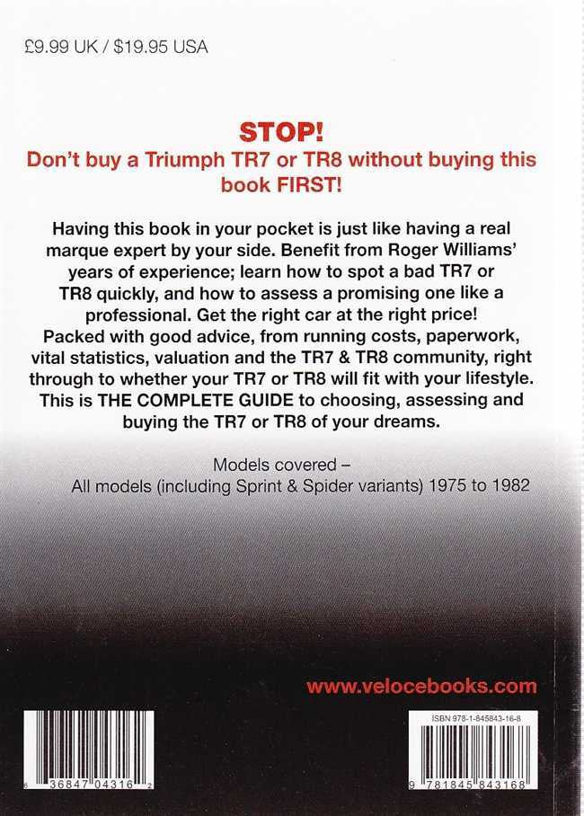 Triumph TR7/TR8 buyer's guide book with STOP! text and buying advice, 1975–1982