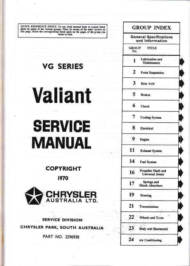 Valiant VG Series 1970 - 1971 Workshop Manual