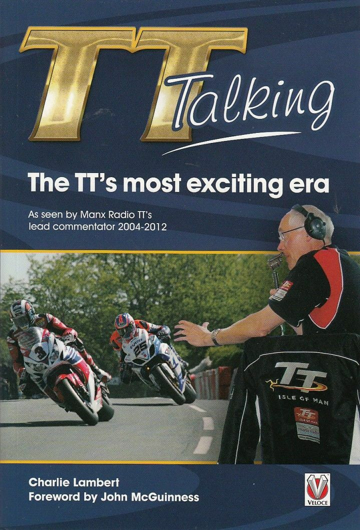 Motor racing book front cover with 'TT' title and rider on motorcycles