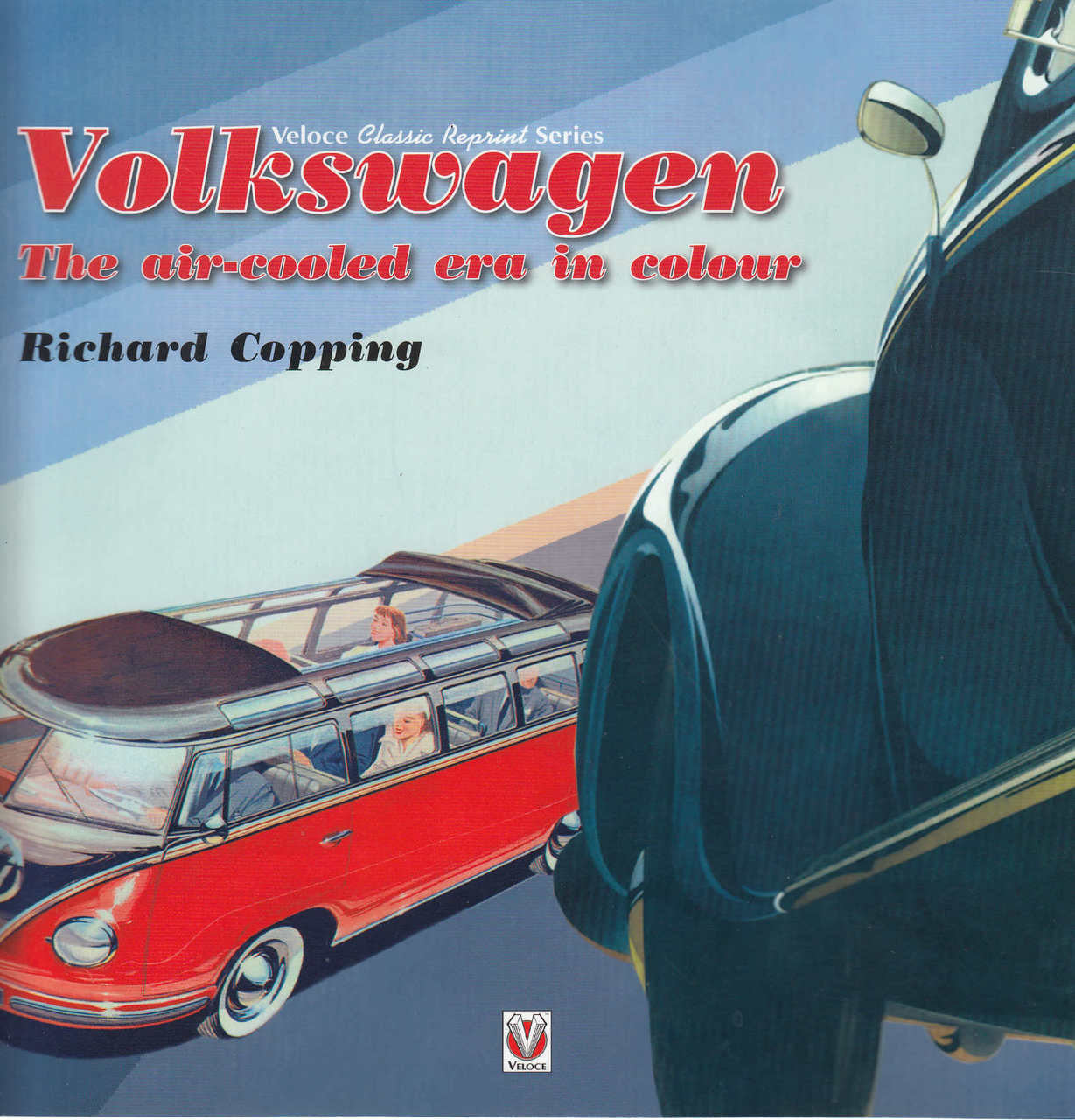 Paperback book front cover with red and blue classic cars and title text