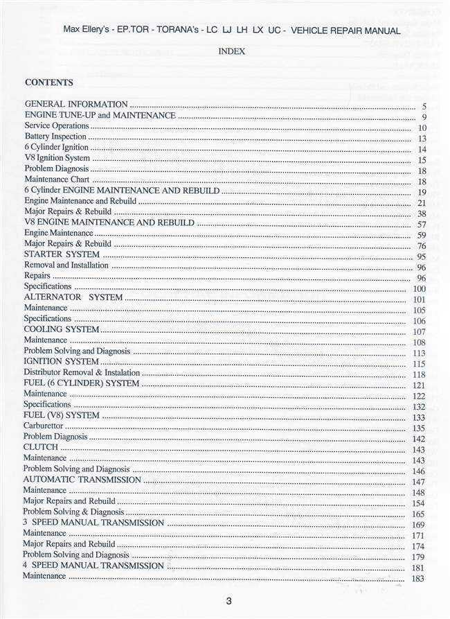 Holden Torana LC, LJ, LH, LX, UC Series 1969 - 1979 Workshop Manual