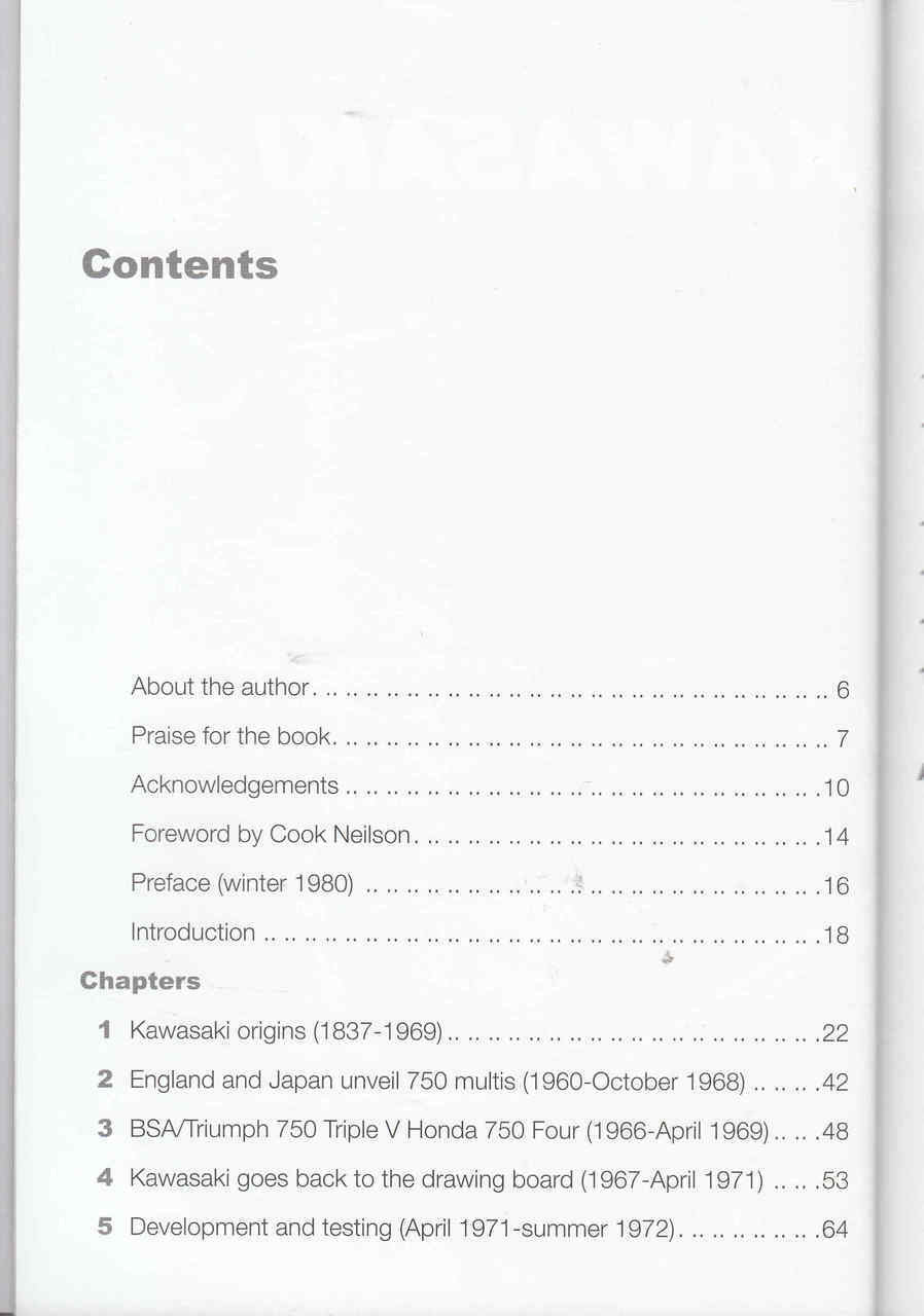 The Kawasaki Z1 Story Contents