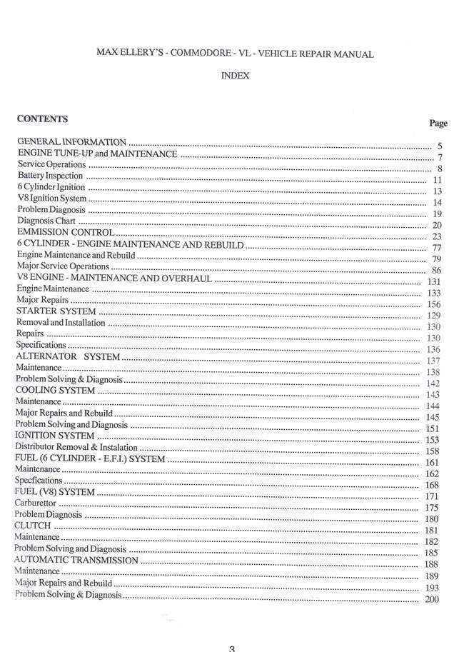 Holden Commodore VL 6 Cylinder and V8 1986 - 1988 Workshop Manual