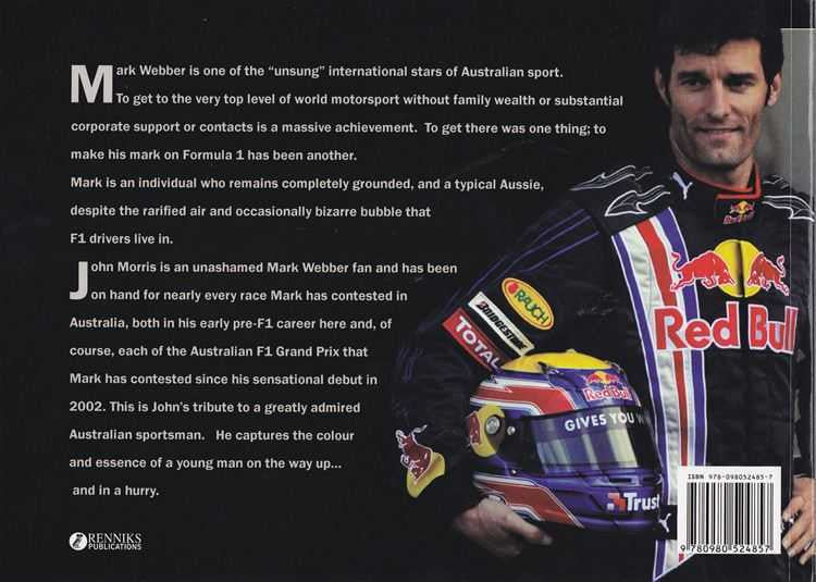 Formula One pictorial history book back cover with driver portrait and racing car graphic