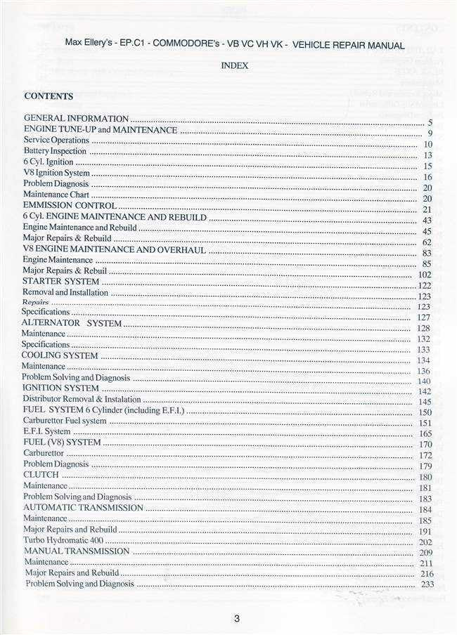 Holden Commodore VB VC VH VK 1978 - 1986 Workshop Manual