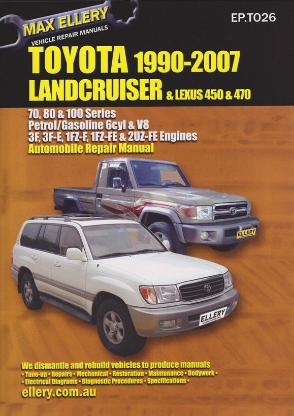 Toyota Land Cruiser & Lexus 450, 470 70, 80, 100 Series 6 Cyl & V8 1990 - 2007 Workshop Manual