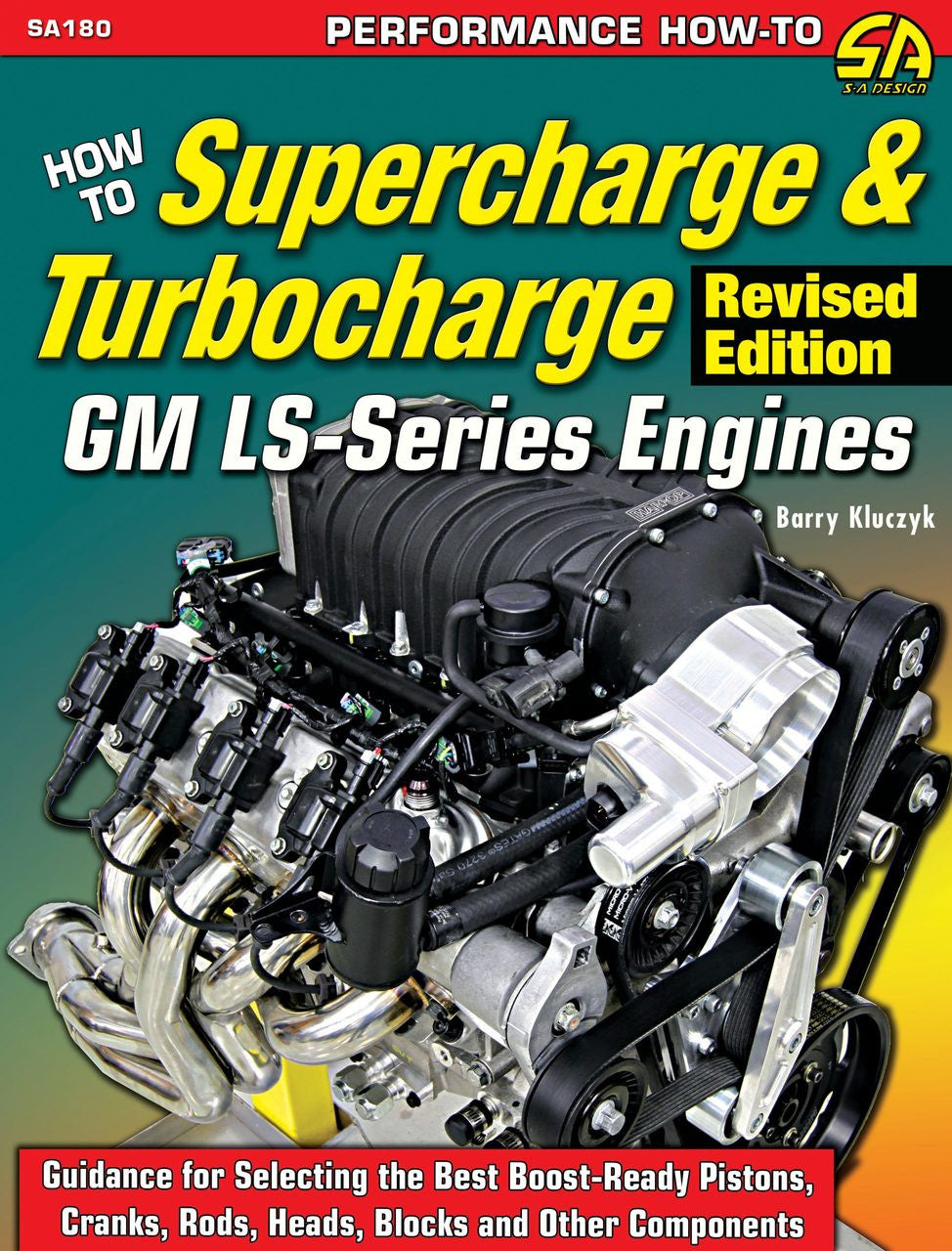 Performance how-to book cover showing supercharger engine illustration for GM LS series