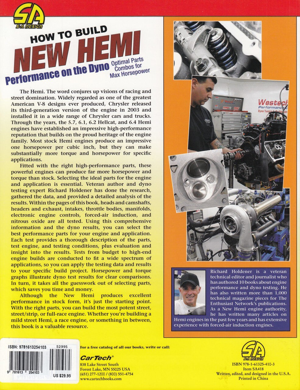 How-to book back cover with printed text blocks and engine test photos