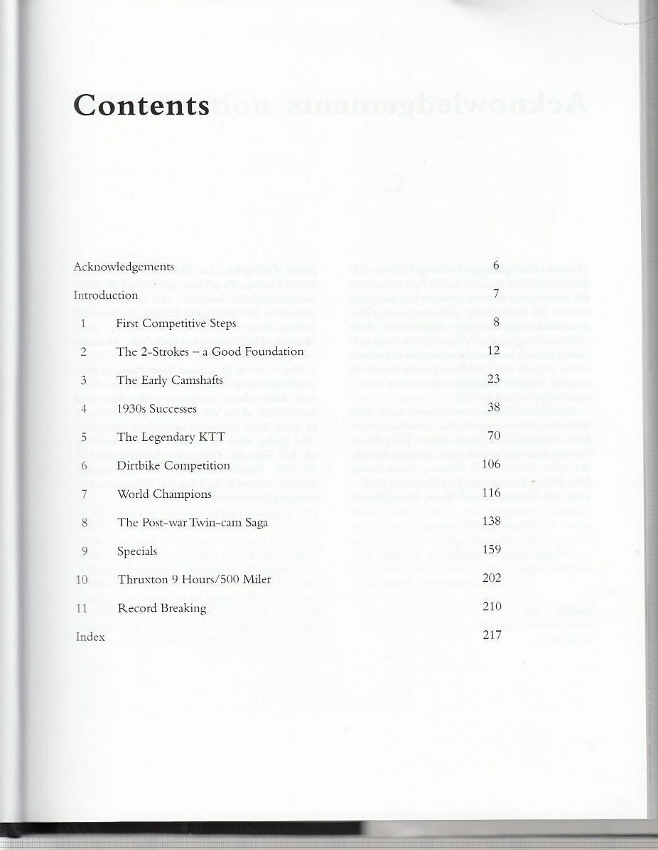Book contents page with section list and page numbers