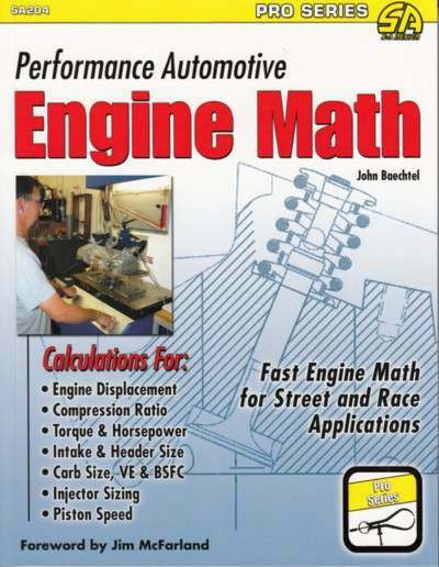 Automotive engine math book cover with engine diagram and performance math title text