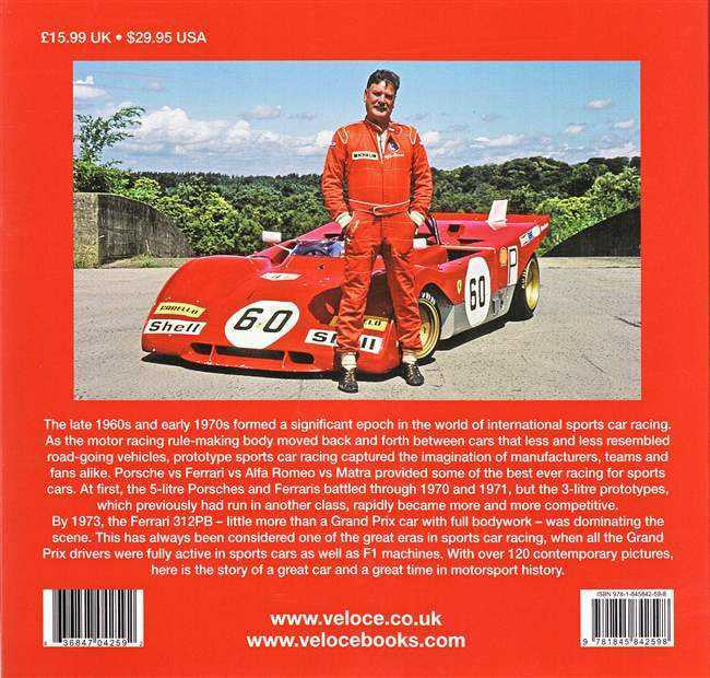 Motorsport book cover showing a red Ferrari race car and driver on track