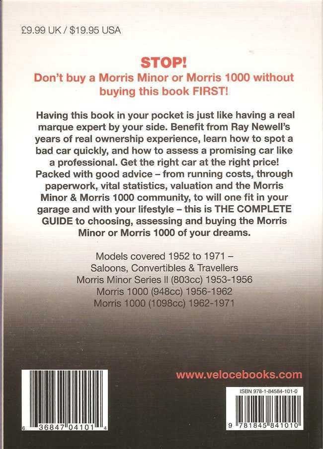 Morris Minor & 1000 essential buyer's guide book back cover with barcode and pricing