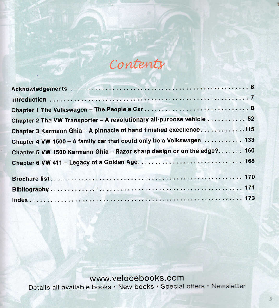 Paperback book contents page with chapter list and page numbers in dotted lines