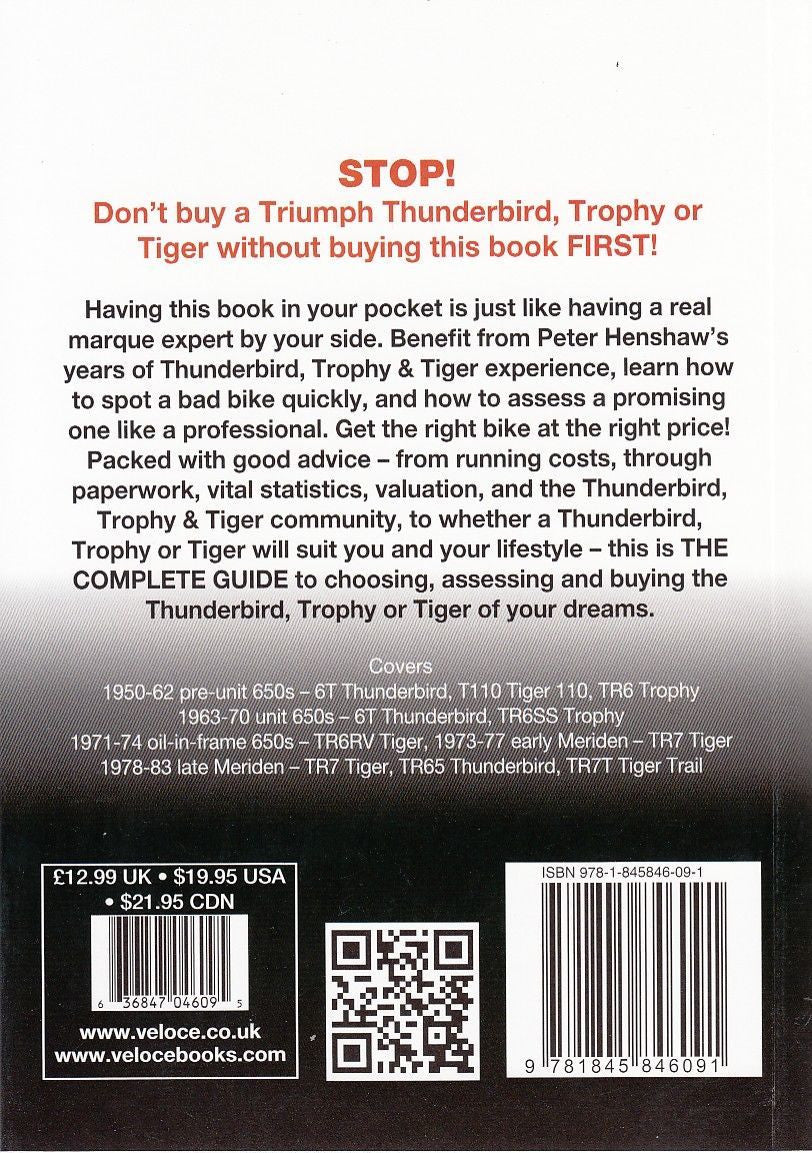 Motorcycle buyers guide book, back cover with pricing, barcode, and summary text