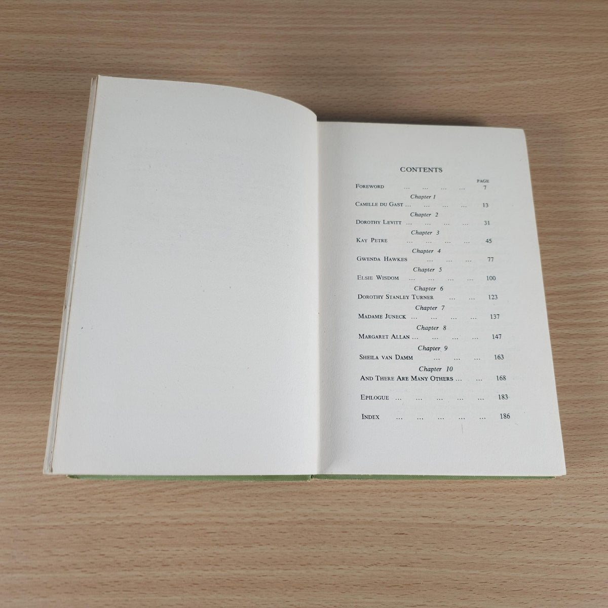 Open book with 'CONTENTS' page listing chapters and page numbers.