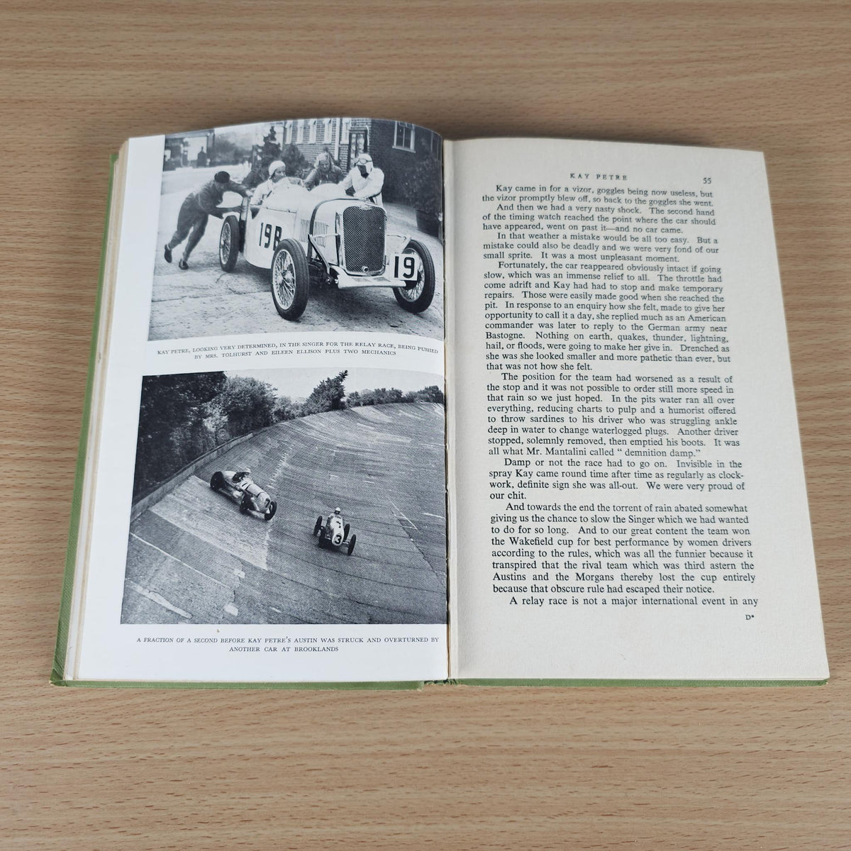 Open book spread with black-and-white photos and dense text paragraphs.