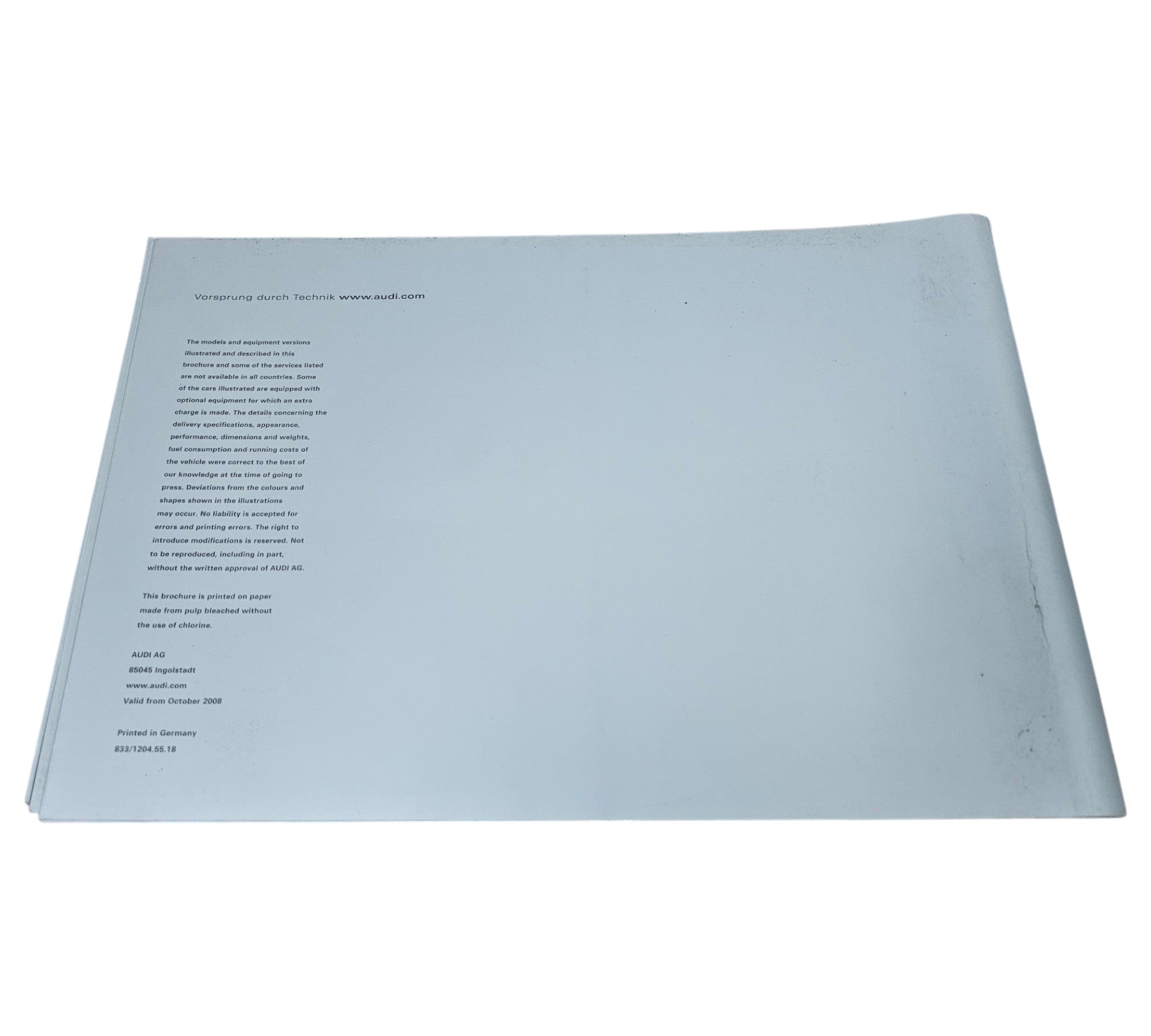 Audi A5 prestige portfolio booklet back cover with printed text