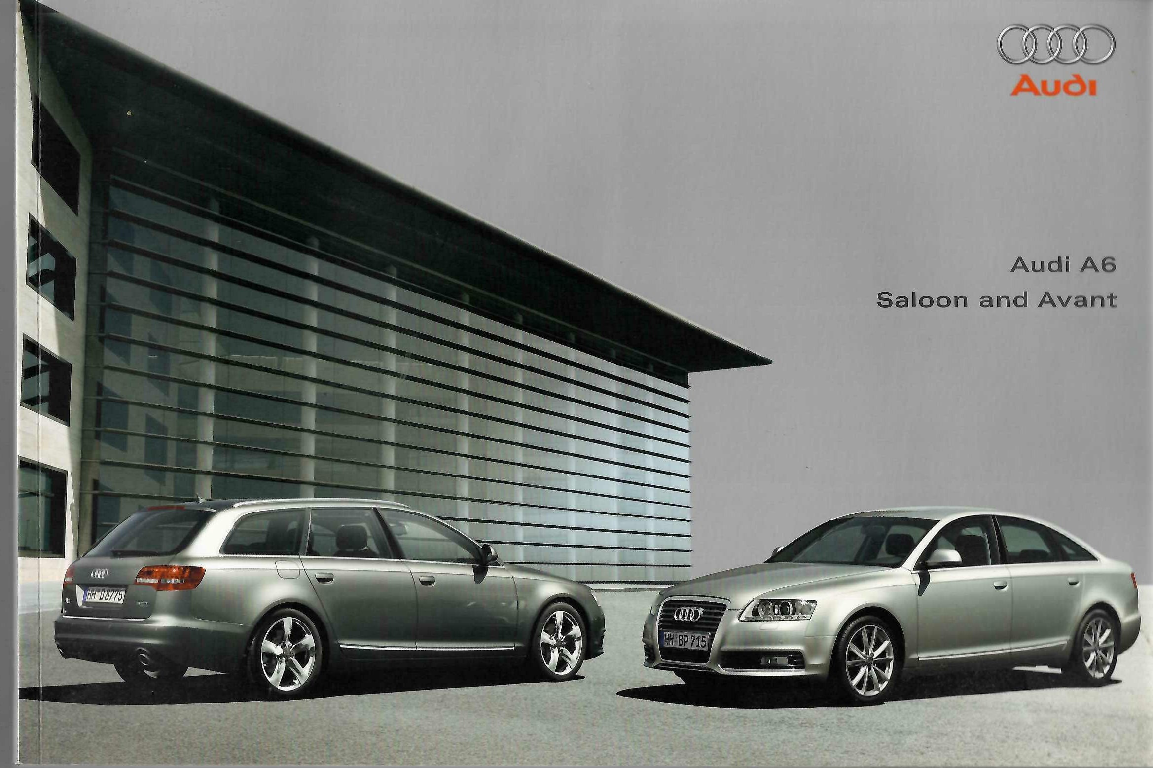 Audi A6 sales brochure cover with two gray car photos and title text
