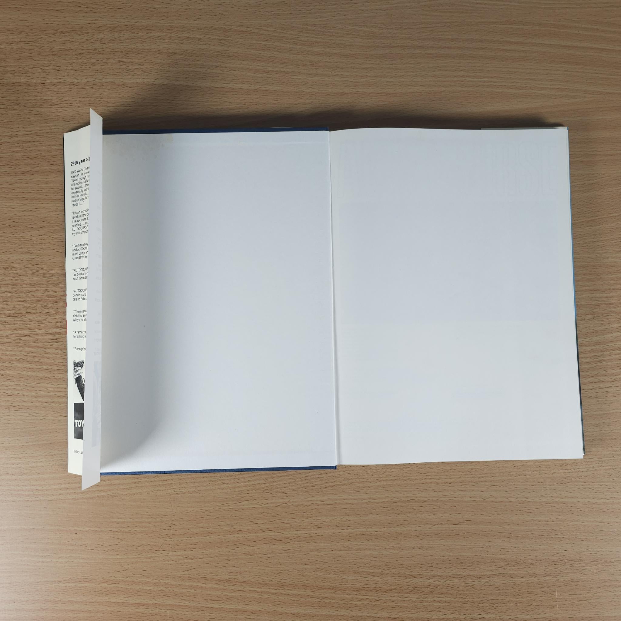 Autocourse 1980–81 book opened to two blank white pages