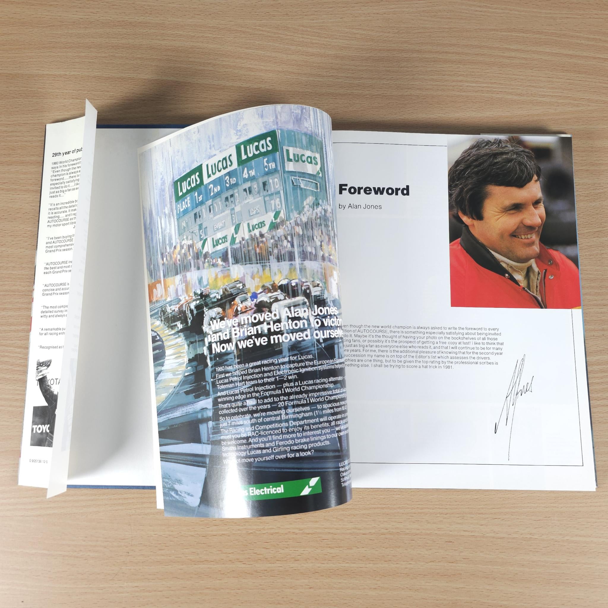 Autocourse 1980–81 book open to “Forward” page with portrait and text