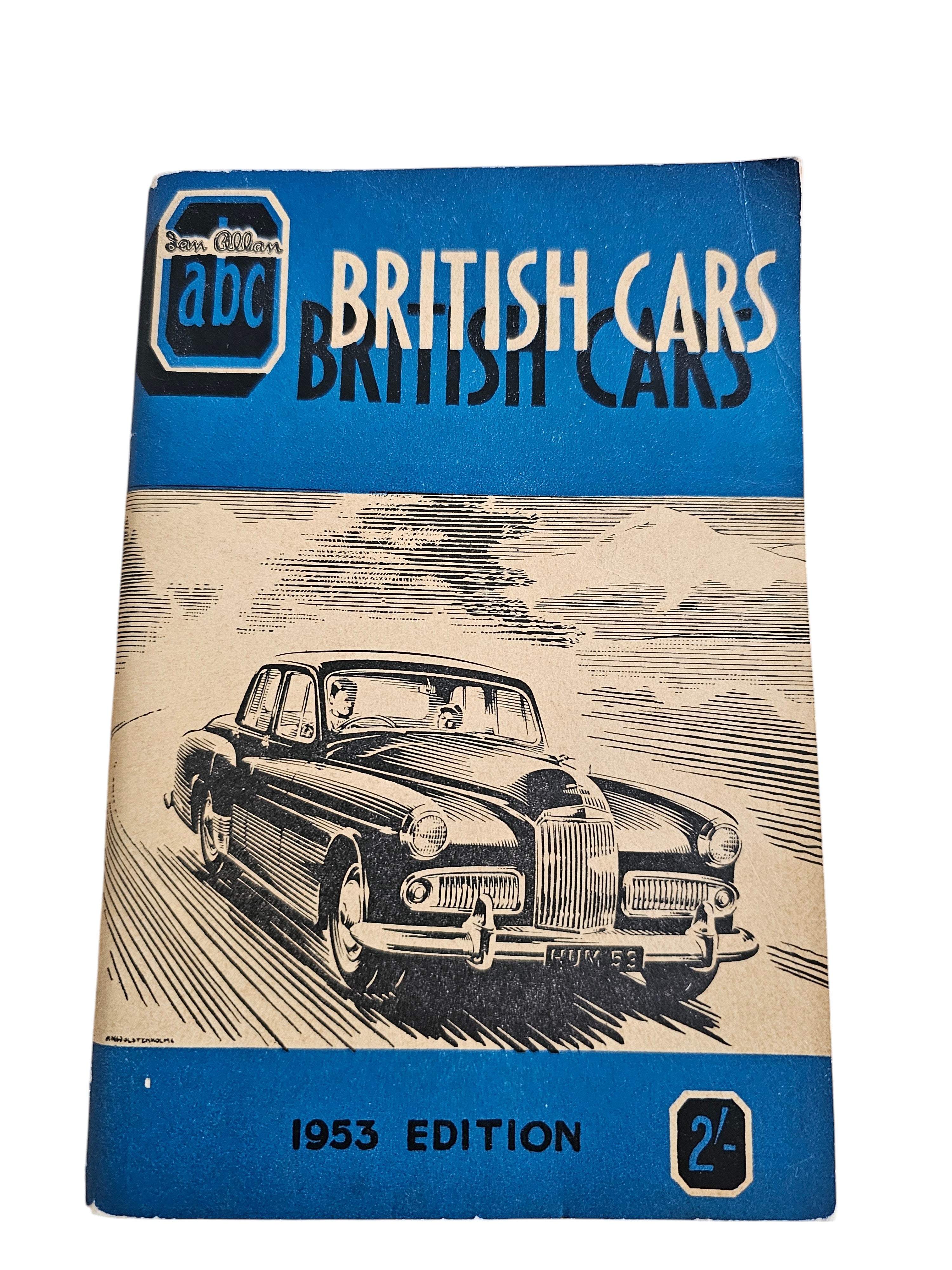 Automoto Bookshop 1953 ABC of British Cars vintage paperback booklet with blue cover and classic car illustration.