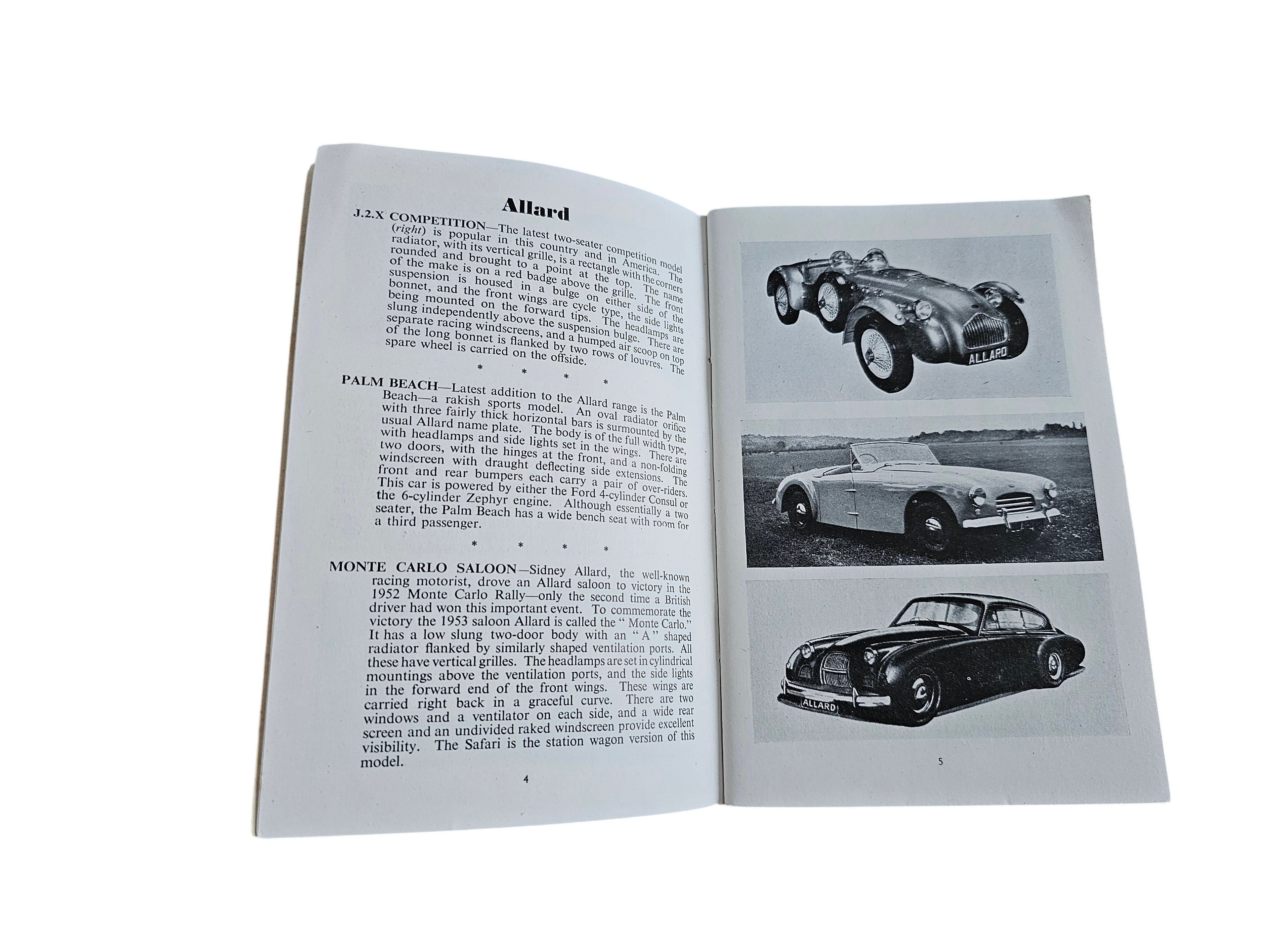 Automoto Bookshop 1953 ABC of British Cars vintage booklet showing Allard car models and historical descriptions.