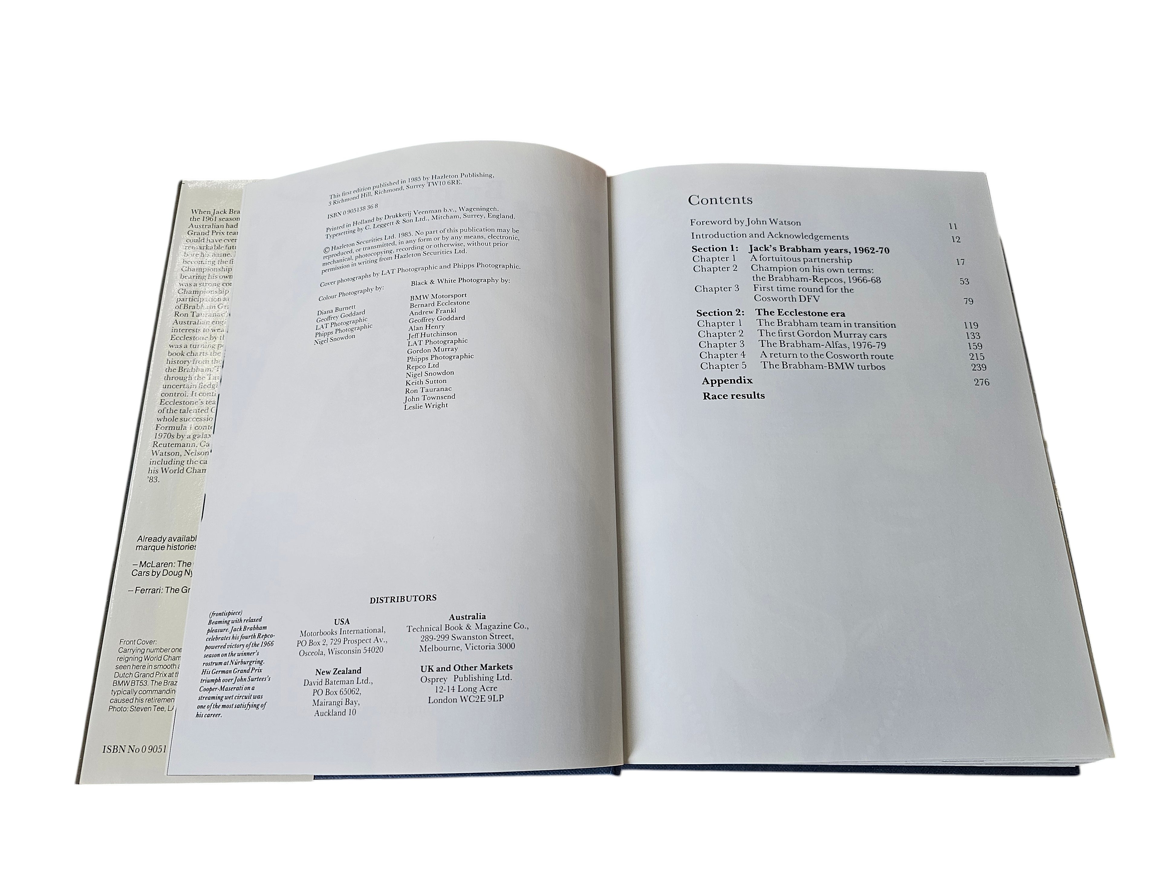 Brabham Grand Prix Cars book open to contents pages with section list