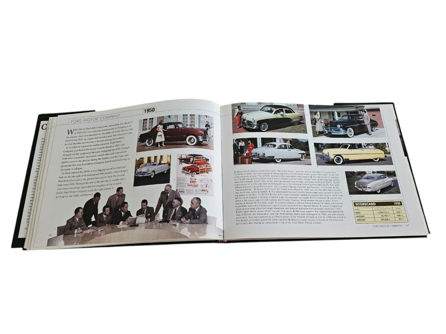Automoto Bookshop Cars of the 1950s hardcover book open to a page featuring vintage Ford Motor Company photographs