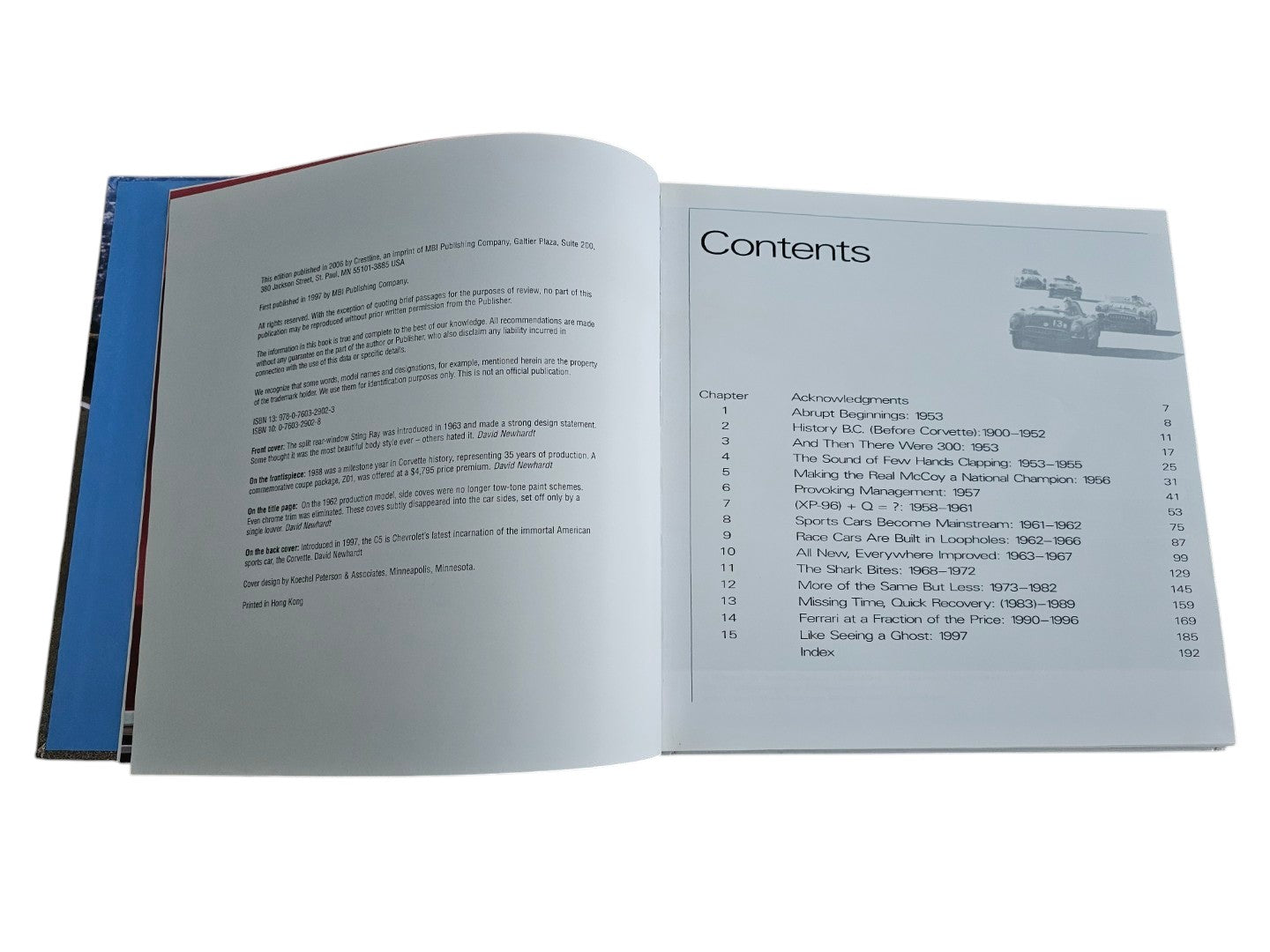Automoto Bookshop hardcover book Corvette America's Sports Car open to the table of contents page
