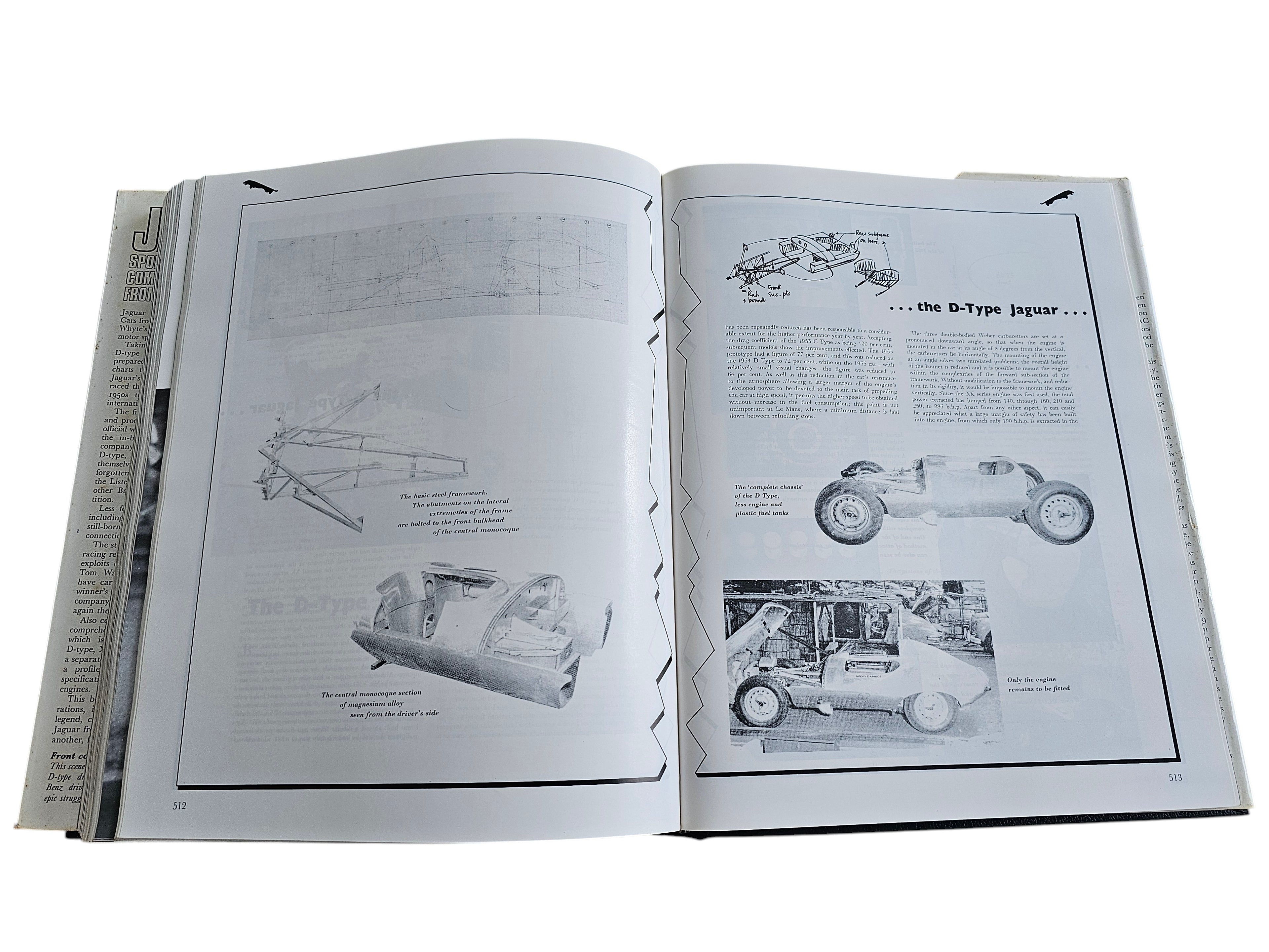 Automoto Bookshop vintage Jaguar D-Type technical diagrams and chassis illustrations from Andrew Whyte's racing history