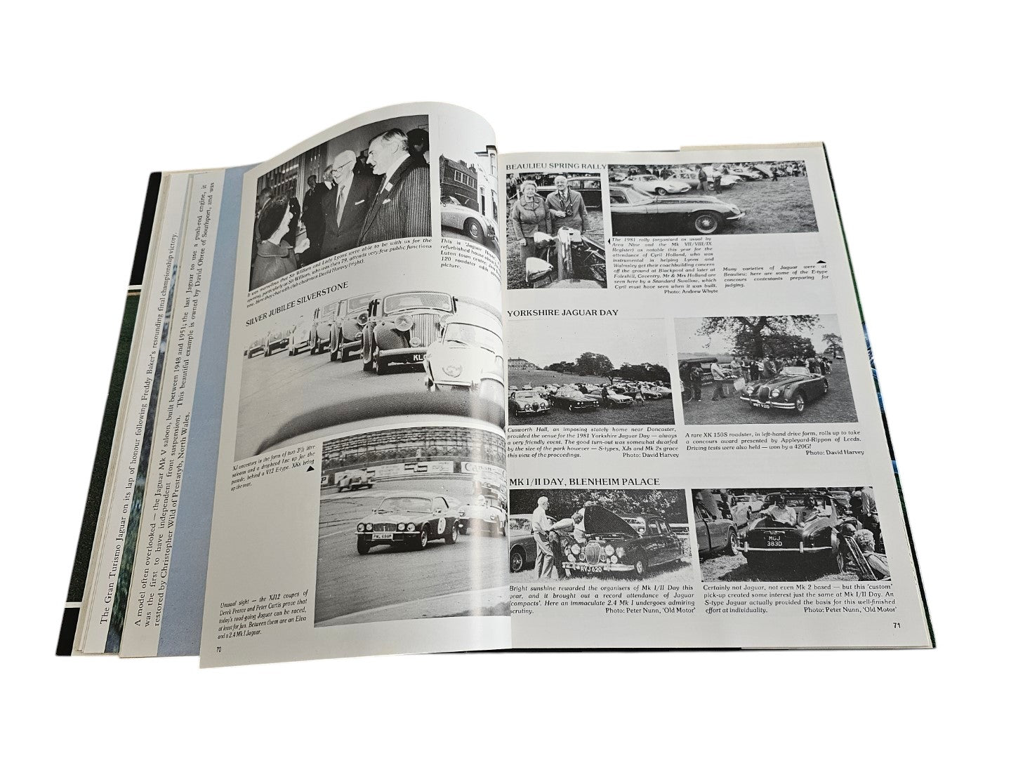 Jaguar year book (1980–81) open to multi-photo racing event pages