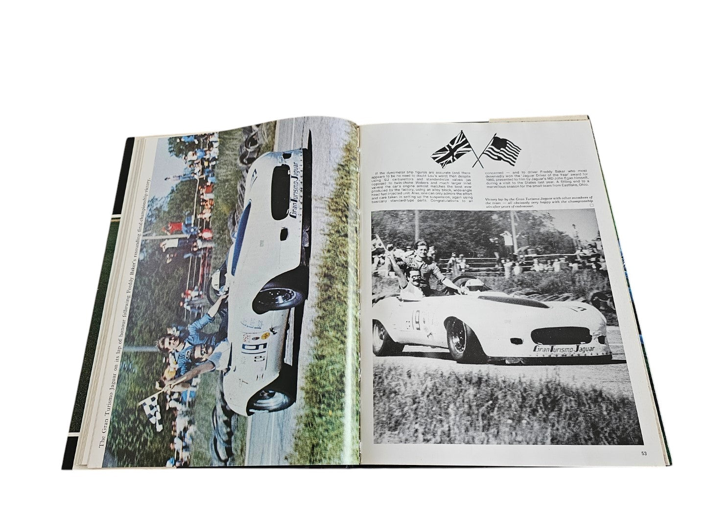 Jaguar year book (1980–81) open to side-by-side sports car photo pages