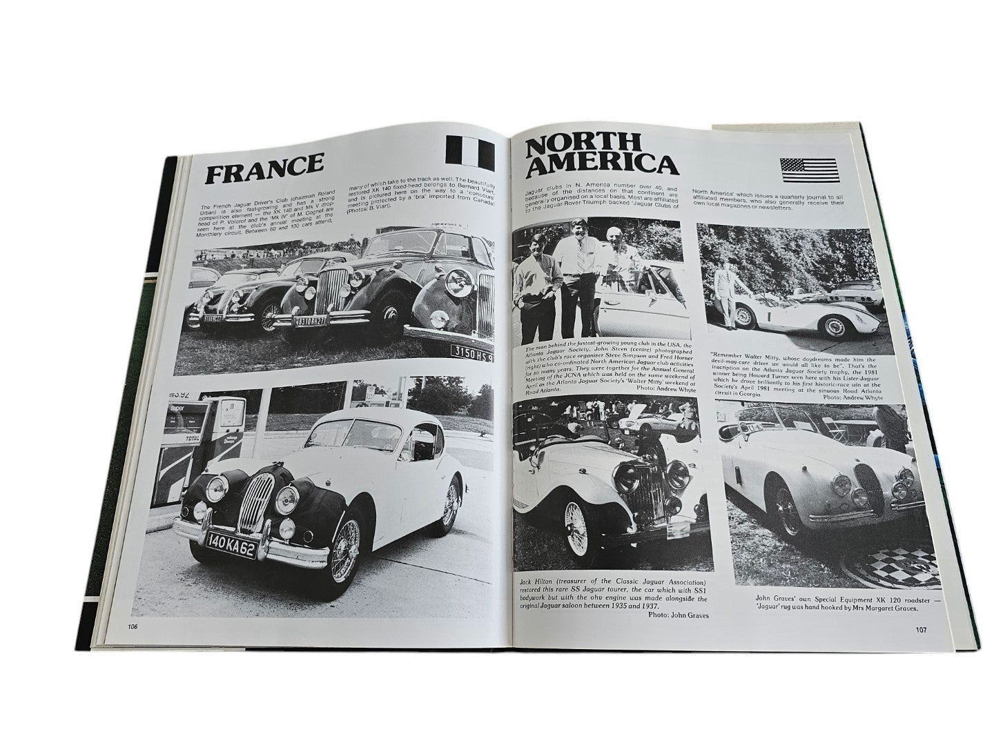 Jaguar year book (1980–81) open to “FRANCE” and “NORTH AMERICA” photo spreads