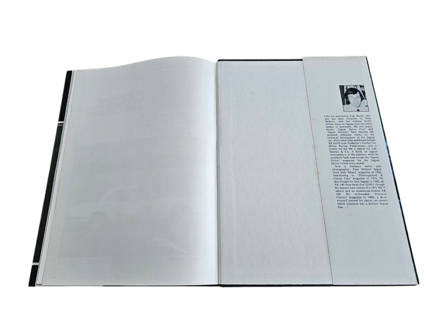 Jaguar year book (1980–81) open with blank left page and article text on right