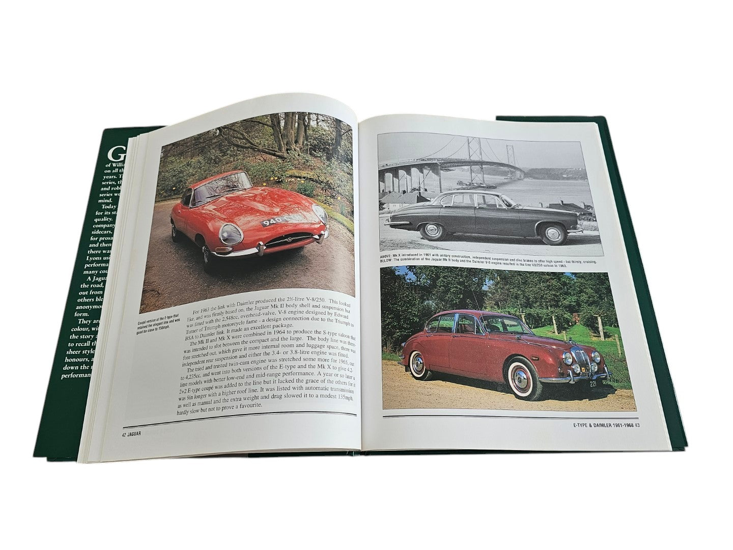 Automoto Bookshop pre-owned Jaguar Illustrated Motorcar Legends book open to pages featuring classic Jaguar car photos