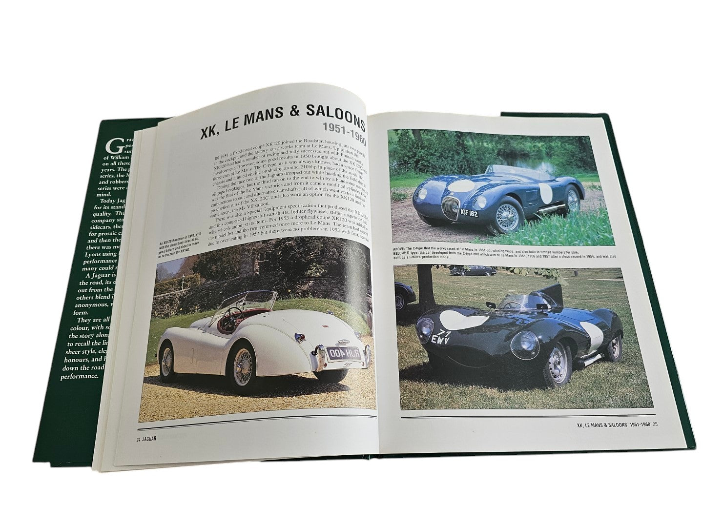 Automoto Bookshop Jaguar The Illustrated Motorcar Legends book open to pages featuring vintage Jaguar racing cars