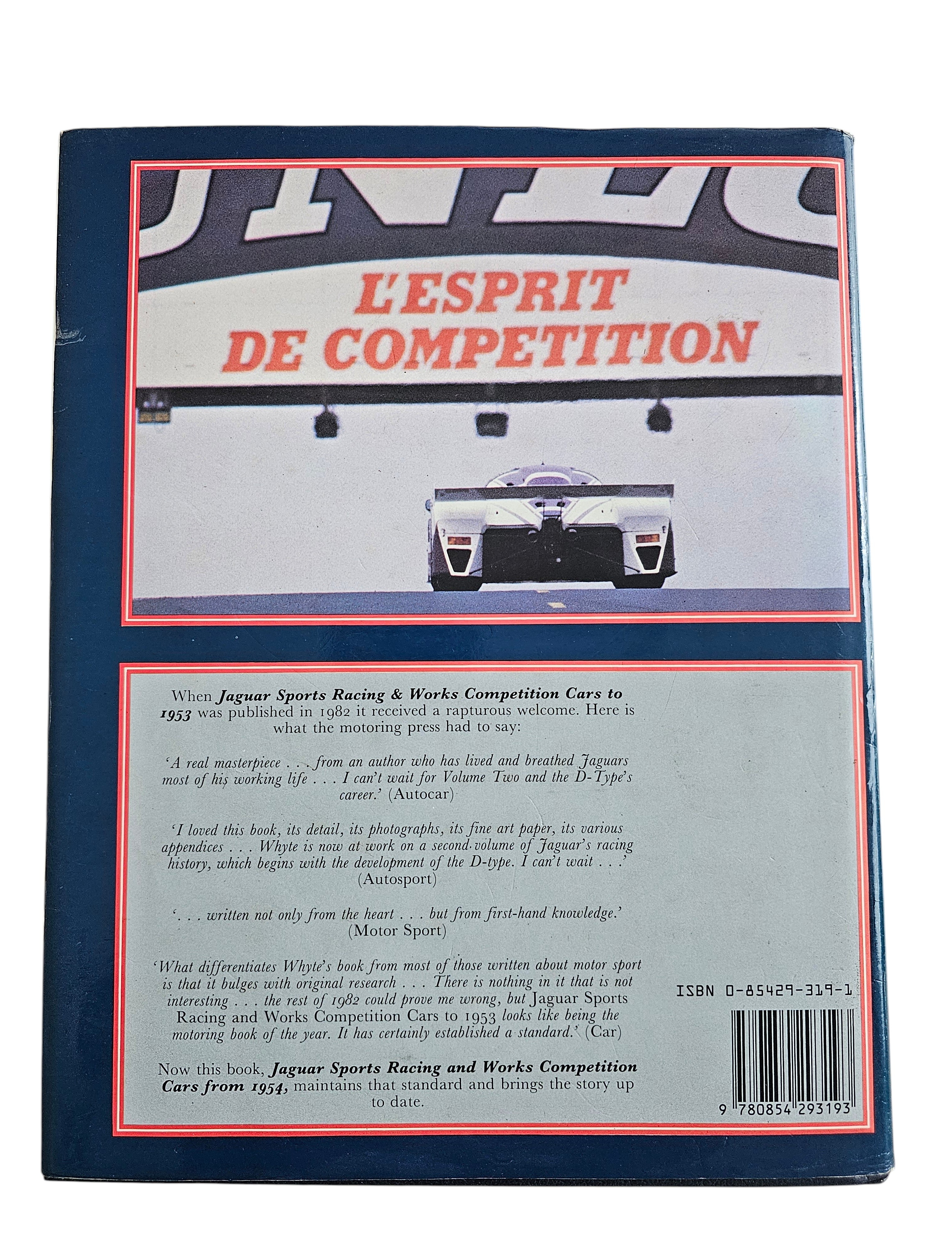 Automoto Bookshop Jaguar Sports Racing and Works Competition Cars from 1954 hardbound book back cover with race car