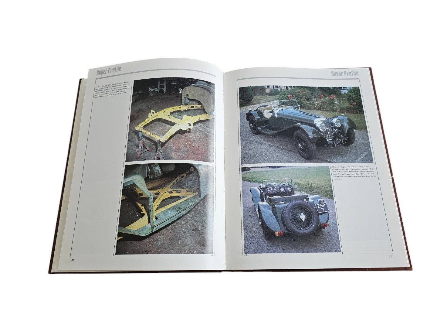 Automoto Bookshop vintage Jaguar SS90 and SS100 Super Profile hardcover book showing classic car photos and chassis